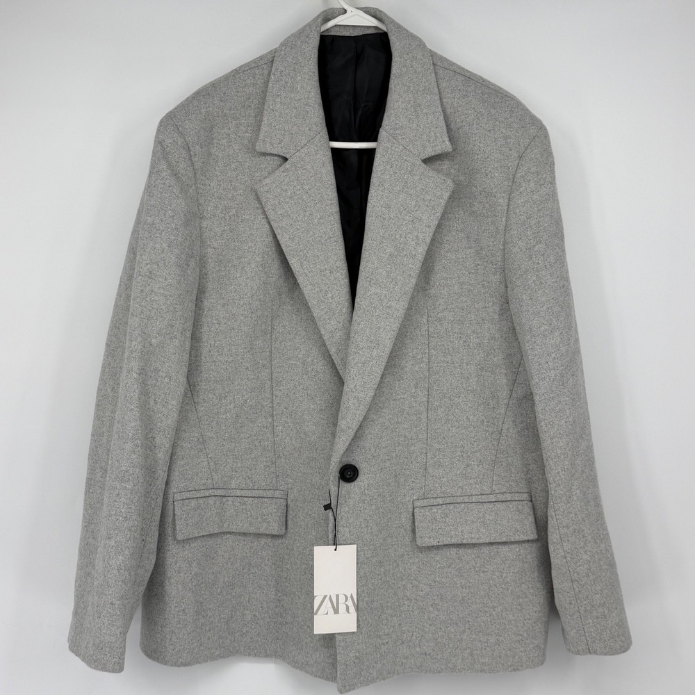 Zara Men's 44 Gray Wool Blend Single Button Blazer Sport Coat NWT